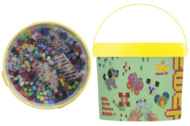 HAMA Hama maxi perler 3000stk + 4 plader i bøtte, gul
