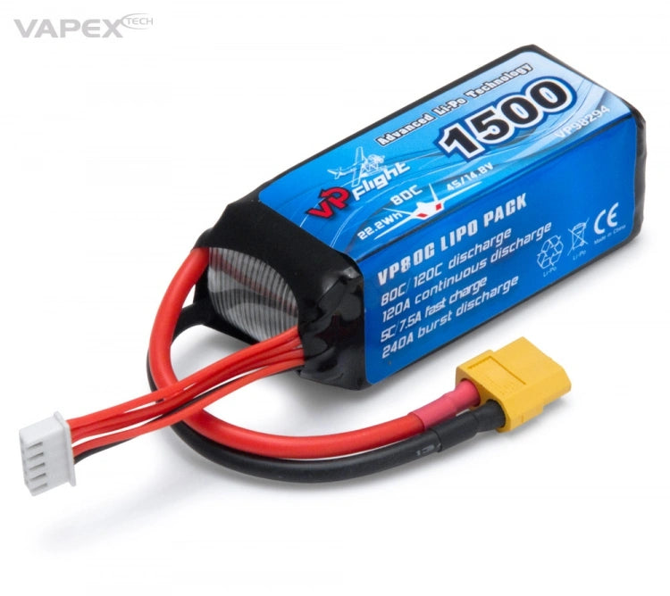 Vapex 4S 14,8V 1500mAh 80C XT60-Connector LiPo Batteri