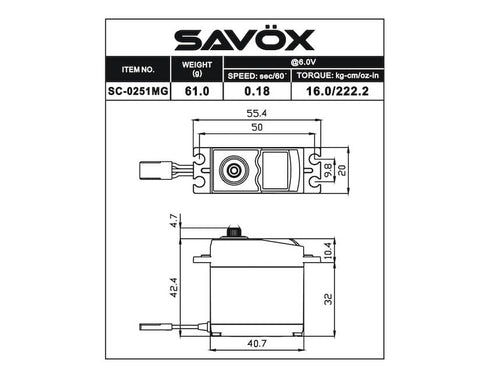 Savöx SC-0251MG Plus Servo, Metal Gear 16g 0,18s