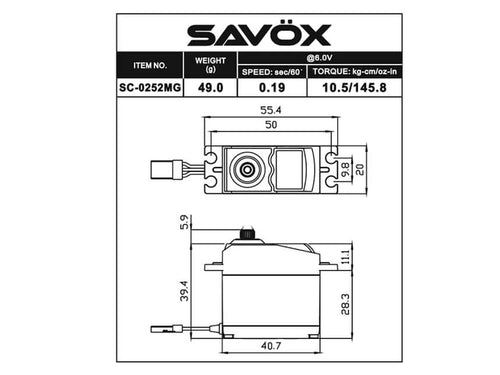 Savöx SC-0252MG Servo, Metal Gear 10,5Kg 0,19s